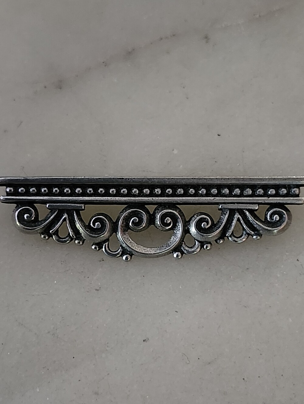 Vintage Scrollwork Silver Tone Filigree Bar Brooch